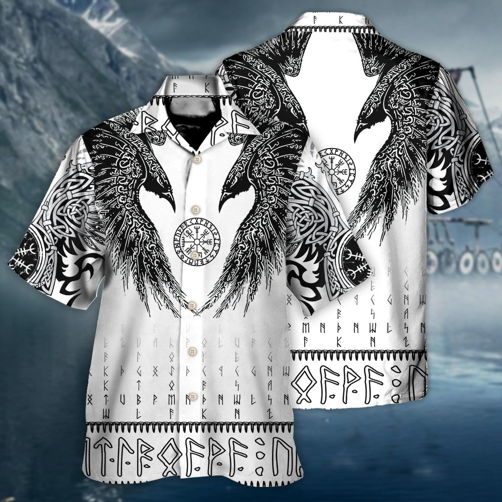 Viking Black Runic Raven Scandinavian - Hawaiian Shirt - Reefox
