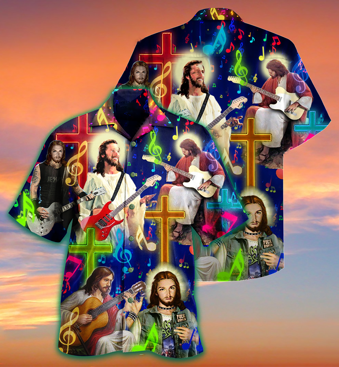 Guitar Jesus Love Guitar - Hawaiian Shirt - Reefox