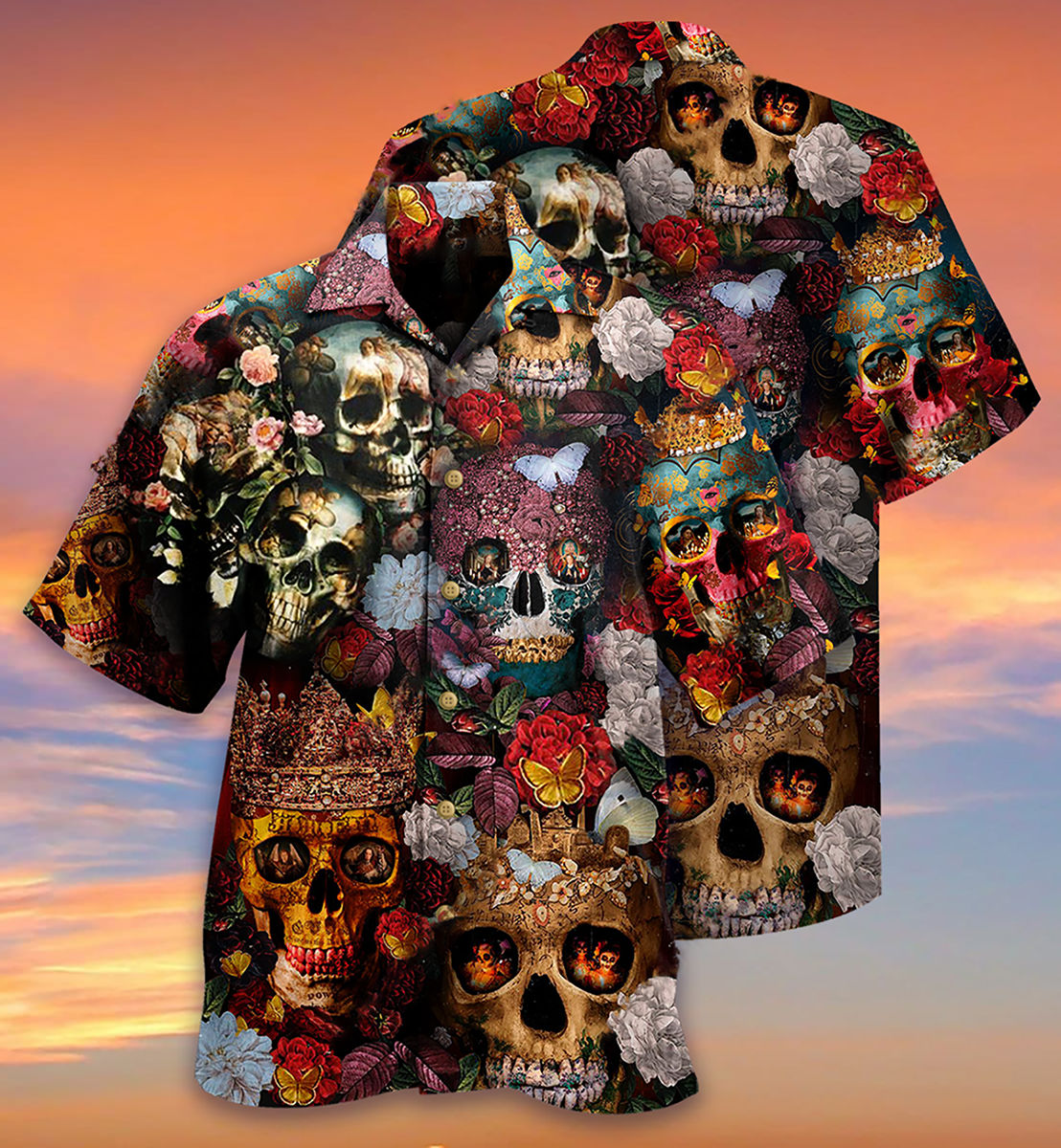 Skull Queen Love Flowers - Hawaiian Shirt - Reefox