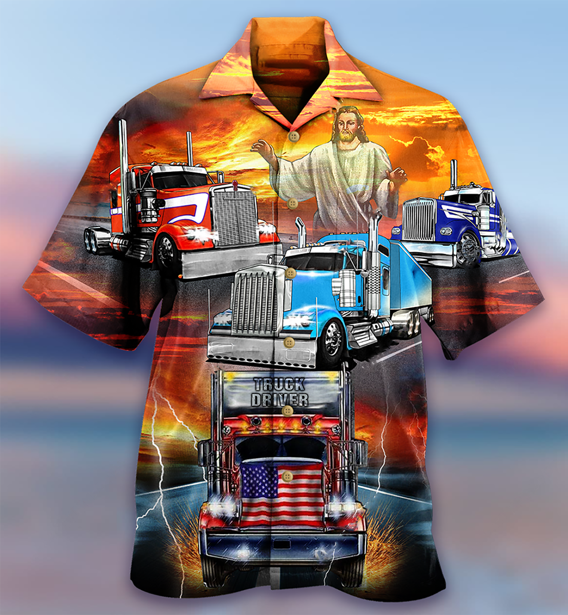 Truck Driver Jesus Bless In The Sunset - Hawaiian Shirt - Reefox