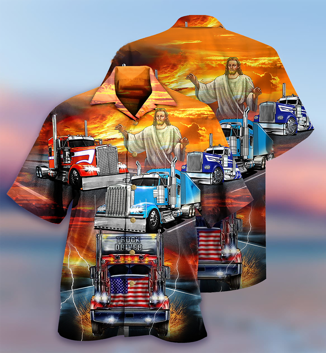 Truck Driver Jesus Bless In The Sunset - Hawaiian Shirt - Reefox