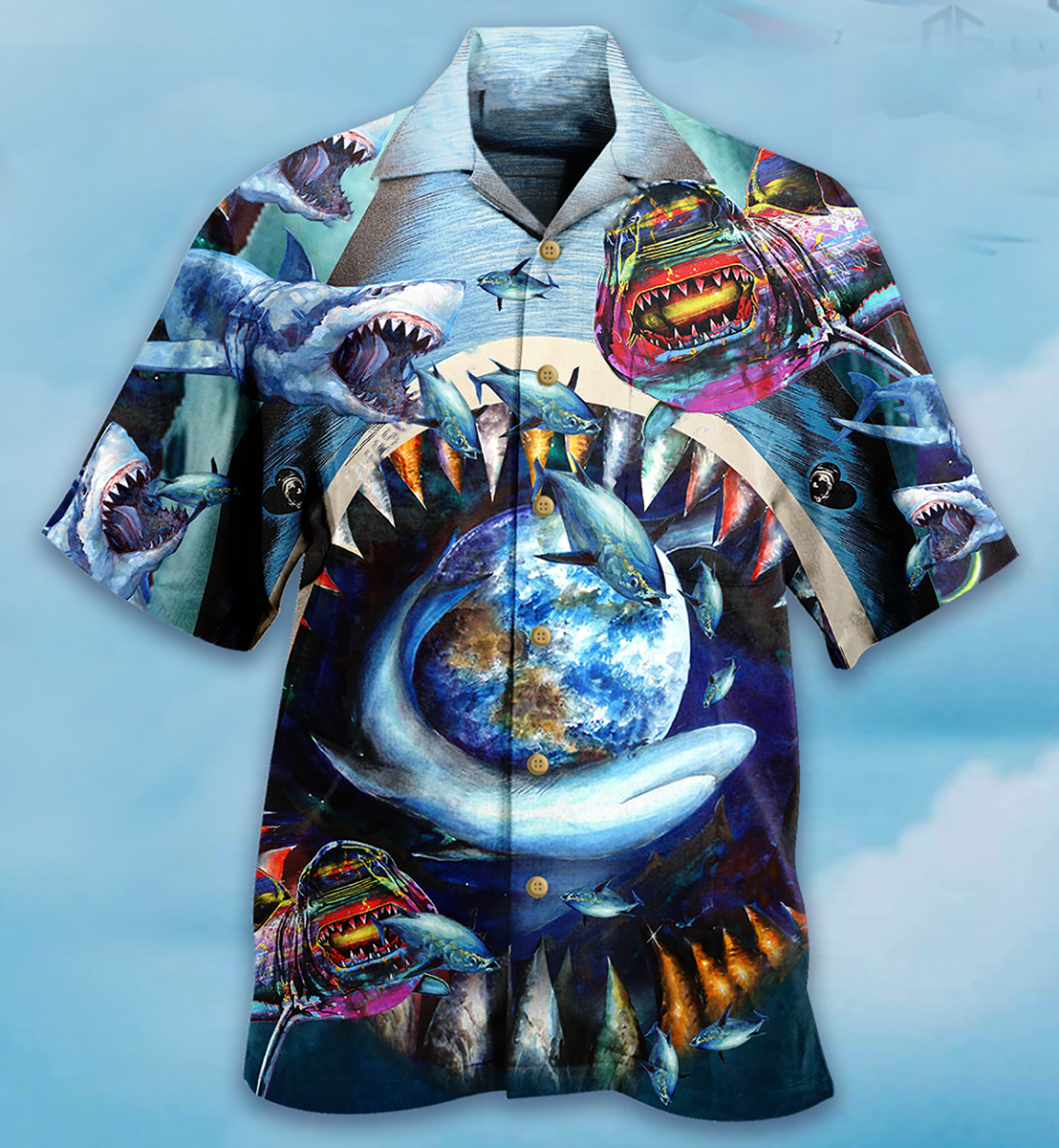 Shark Love Earth - Hawaiian Shirt - Reefox