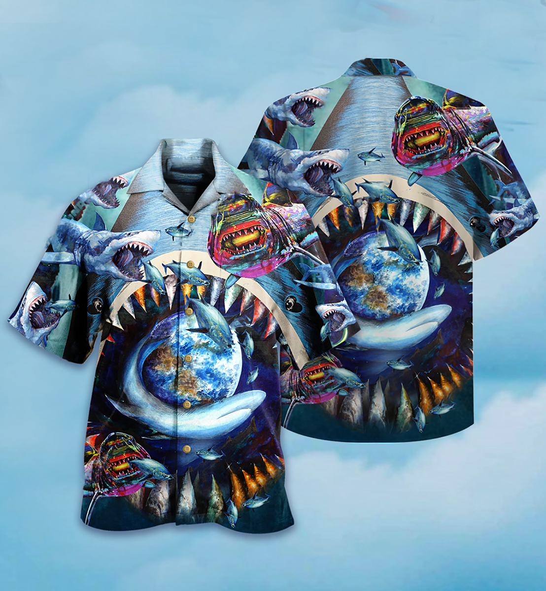 Shark Love Earth - Hawaiian Shirt - Reefox