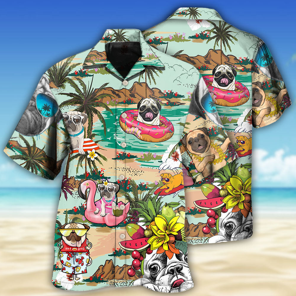 Bulldog Dog Loves Beach Loves Hawaii - Hawaiian Shirt - Reefox