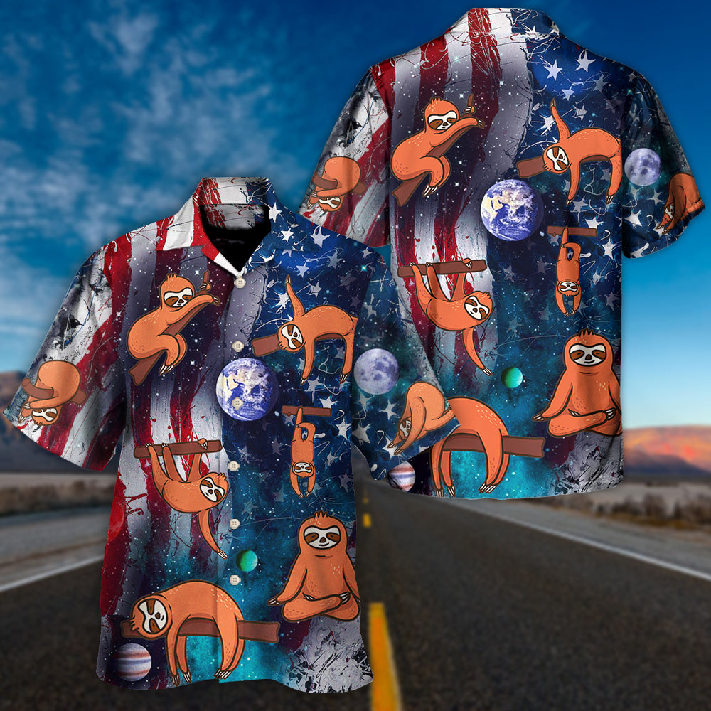 Yoga Independence Day Sloth Cute - Hawaiian Shirt