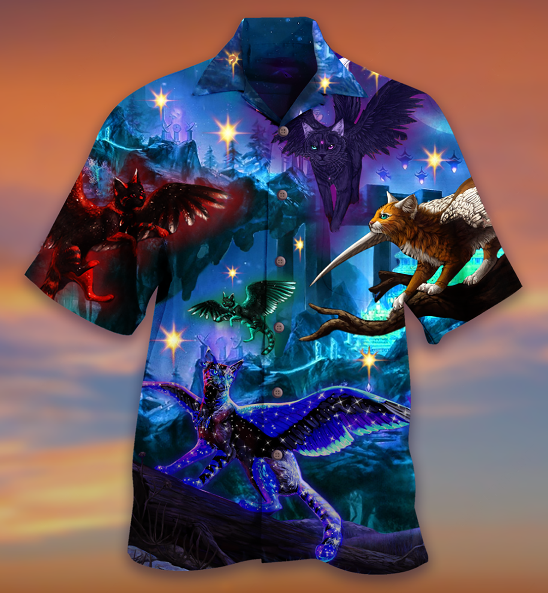Cat Fly Love Dark - Hawaiian Shirt - Reefox
