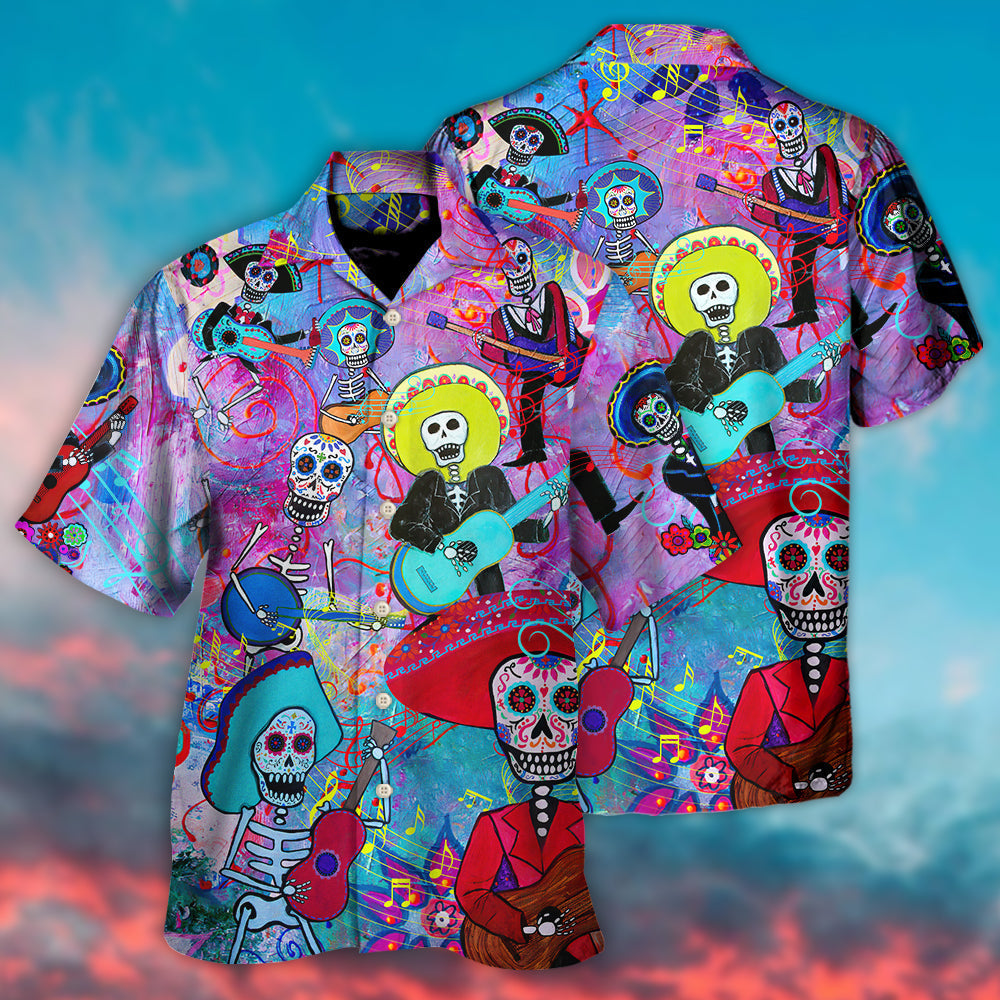 Guitar Day Of The Dead Sugar Skull - Hawaiian Shirt - Reefox