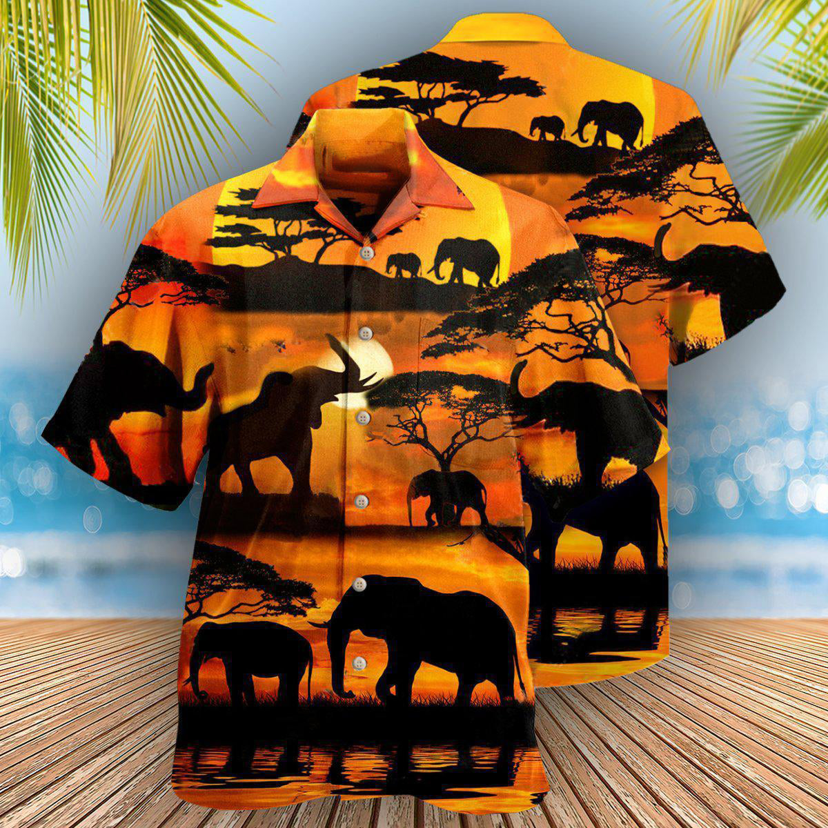 Elephant You're Stronger Than You Think In Yellow Sky - Hawaiian Shirt - Reefox