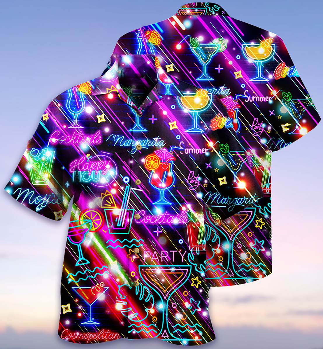 Cocktail Happy Hour Neon Style Amazing - Hawaiian Shirt - Reefox