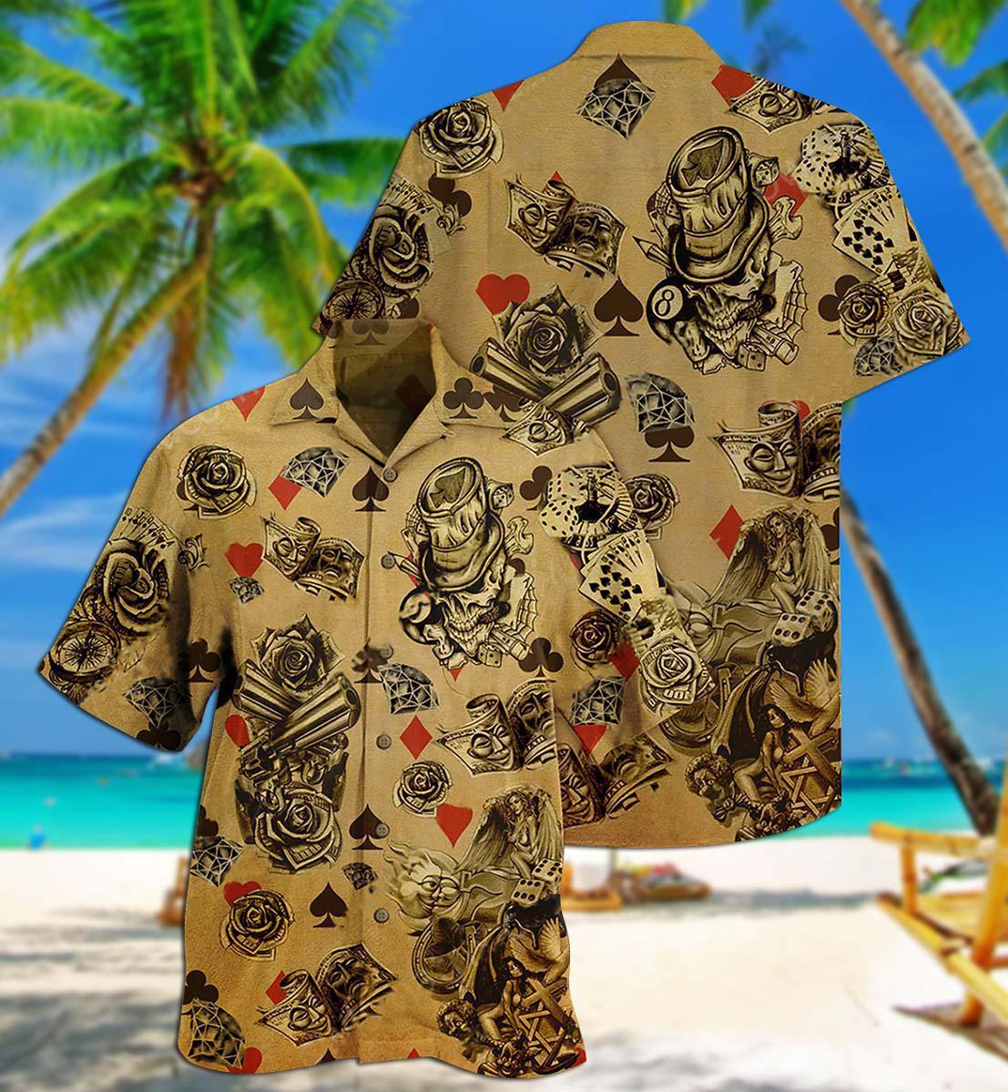 Gambling Flowers Skull - Hawaiian Shirt - Reefox