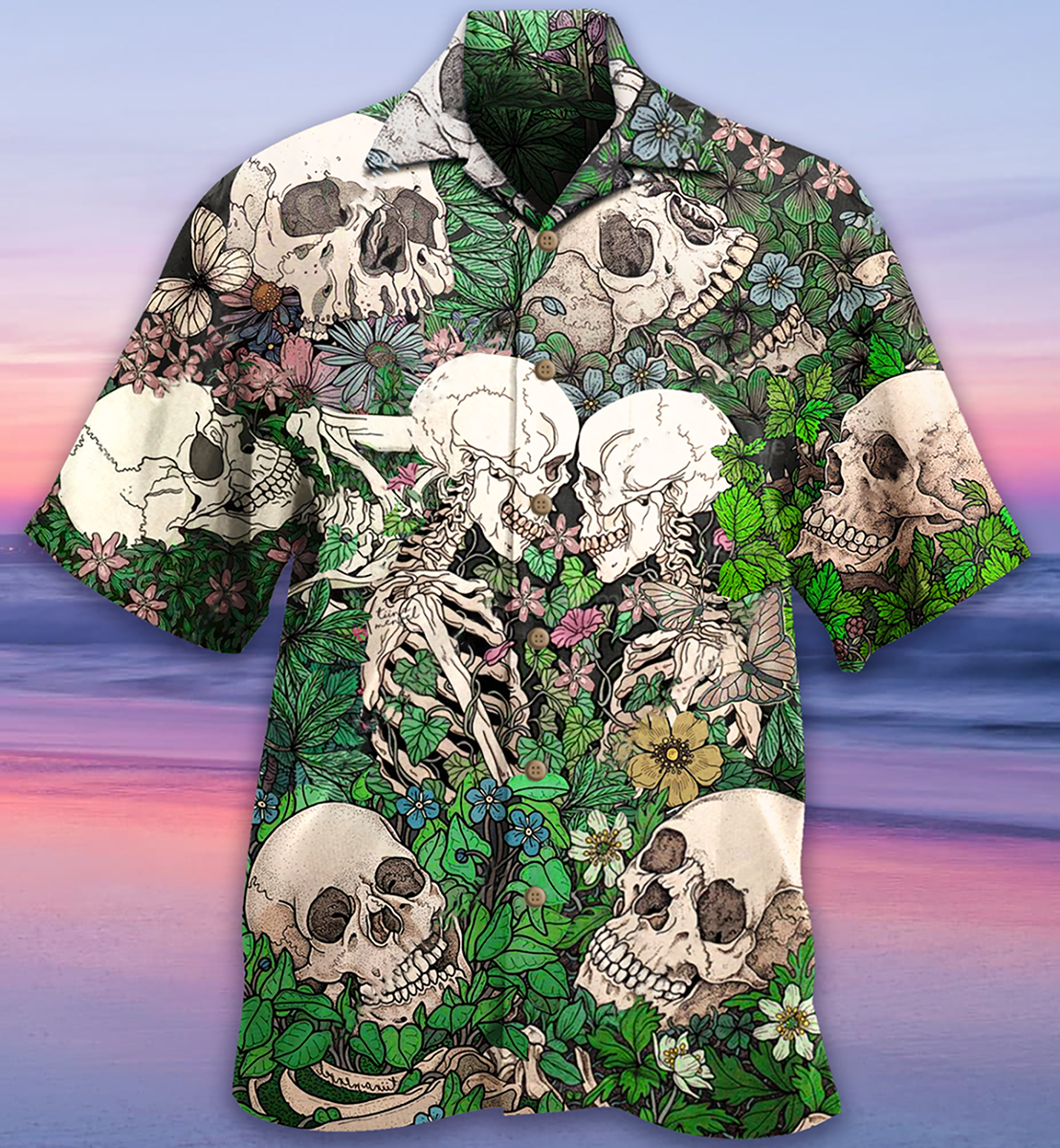 Skull Couple Kiss - Hawaiian Shirt - Reefox