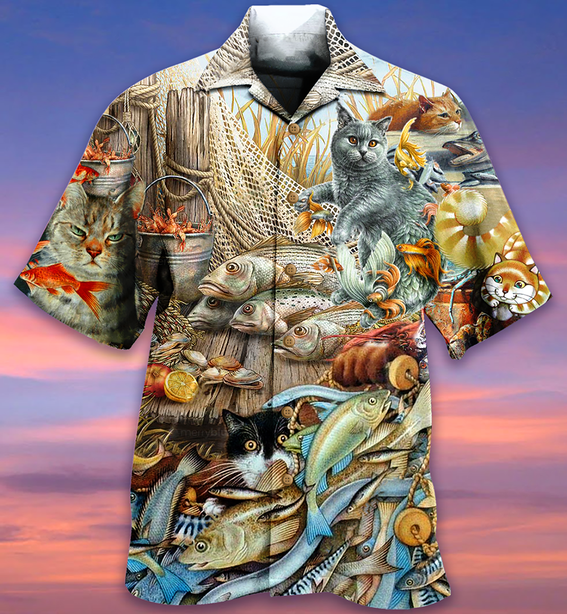 Cat Love Fish Delicious Meal - Hawaiian Shirt - Reefox