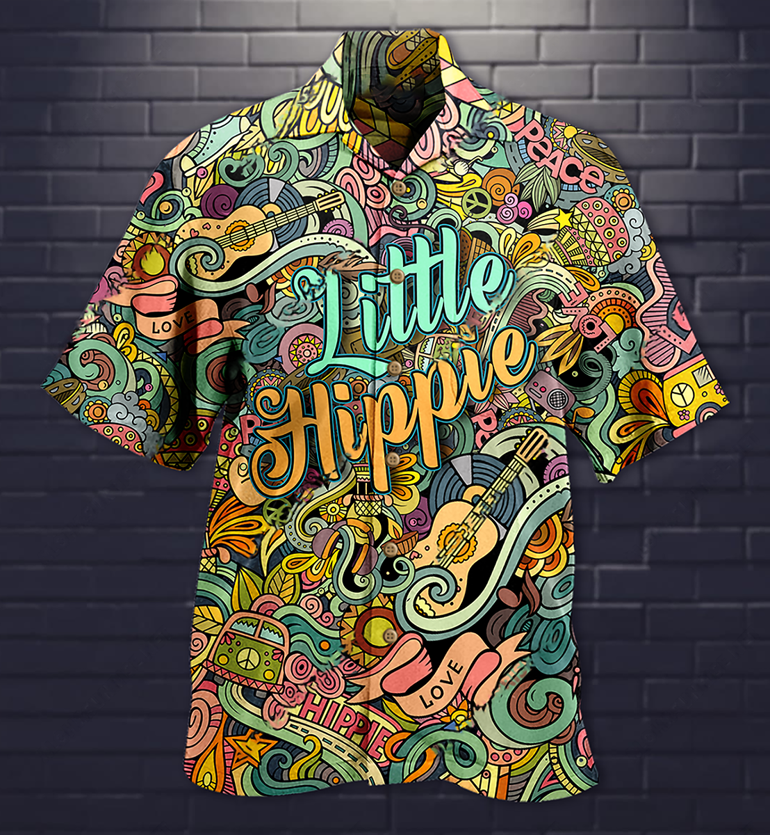 Hippie Music Love Guitar Peace Life Color Little Hippie - Hawaiian Shirt - Reefox