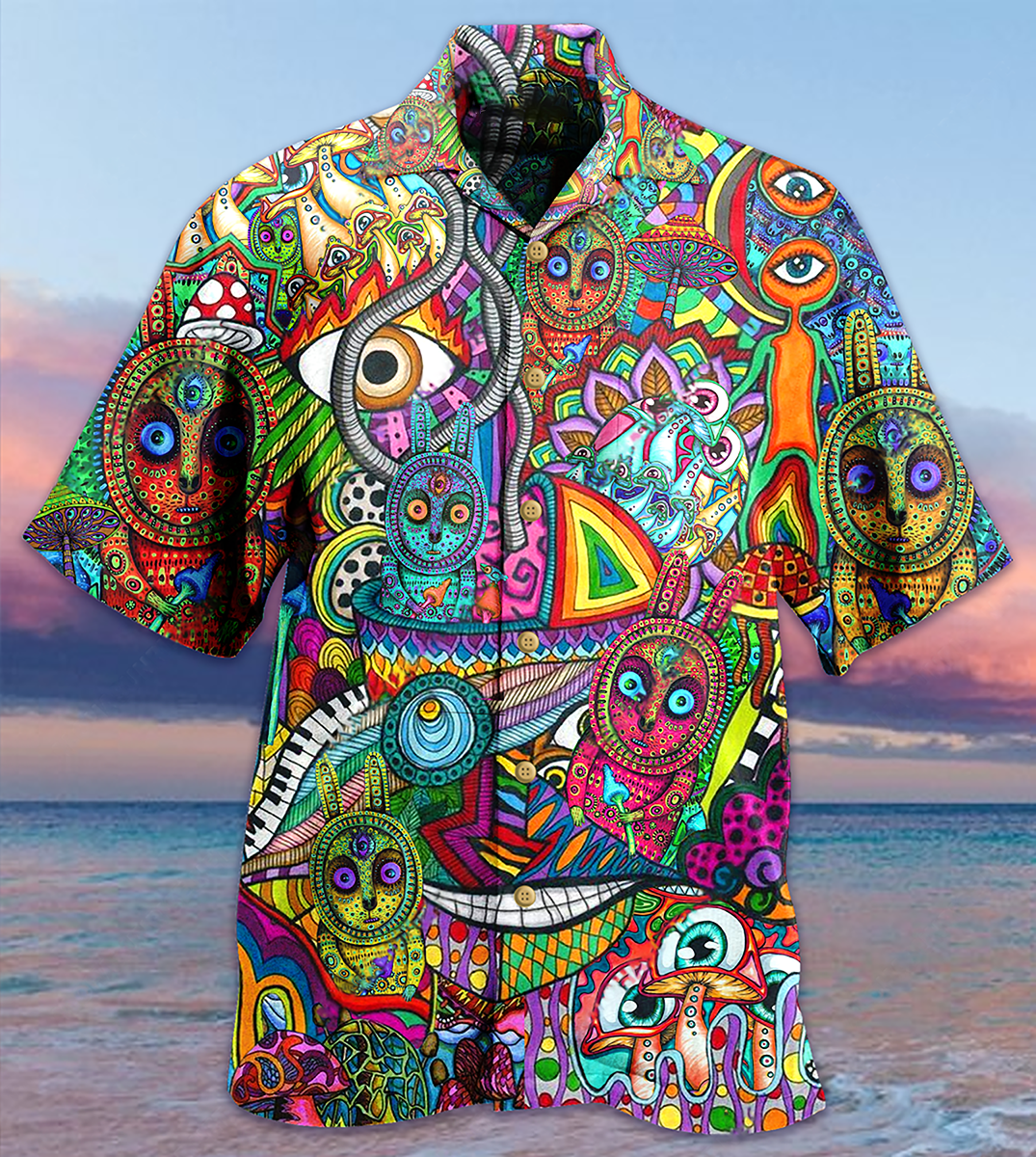 Hippie Mushroom Mix Peace Life Color - Hawaiian Shirt - Reefox