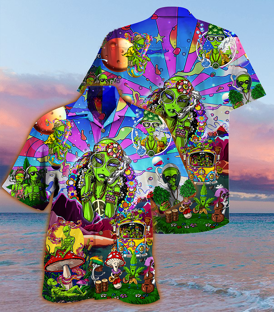 Hippie Alien Peace Life Color - Hawaiian Shirt - Reefox
