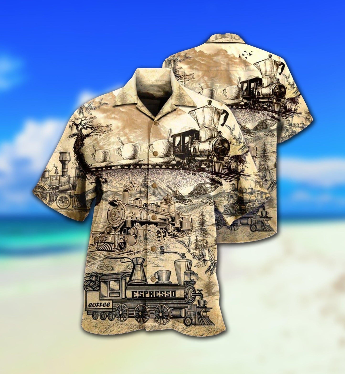 Train Coffee A Cup Of Coffee On The Train - Hawaiian Shirt - Reefox