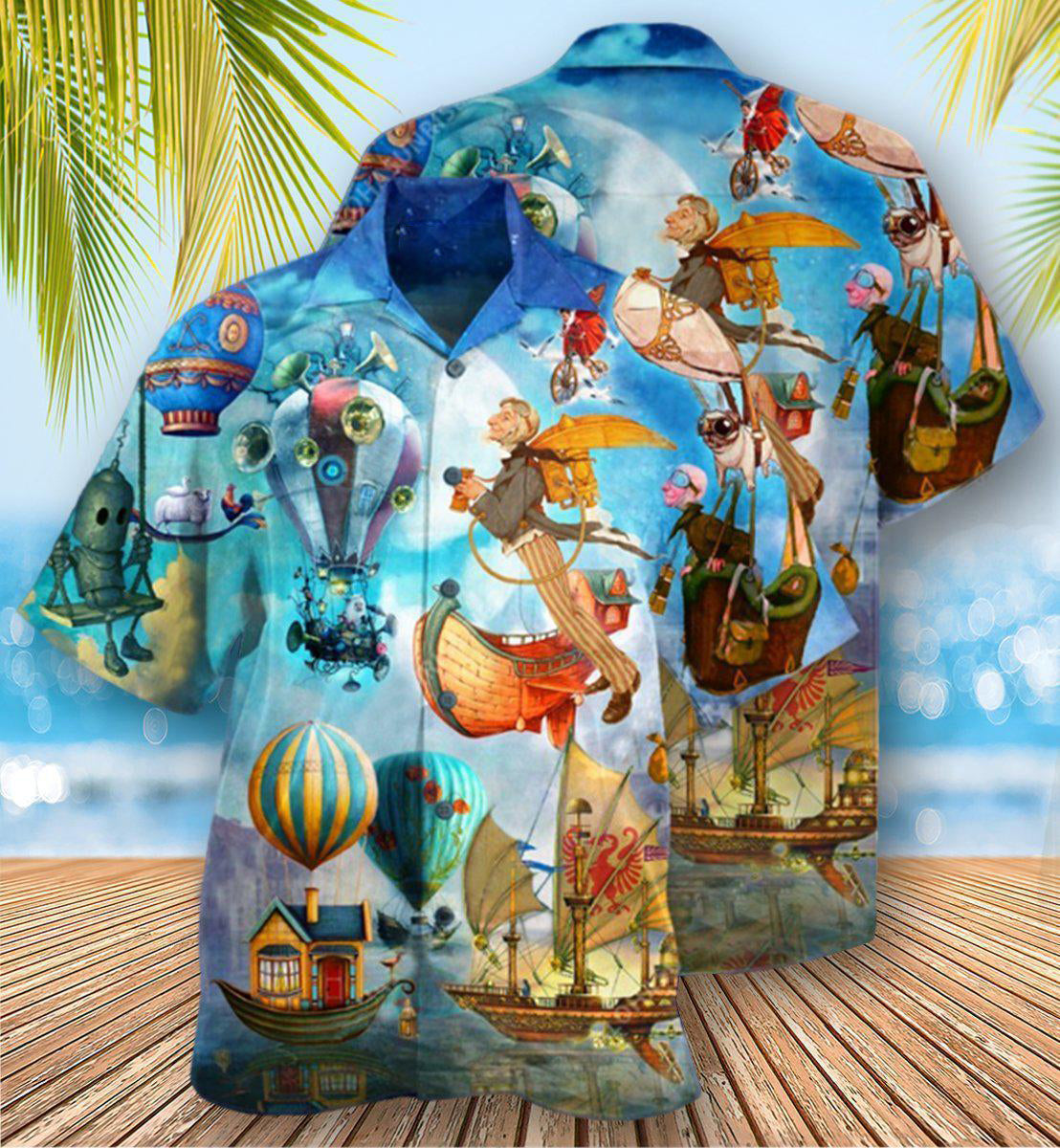 Air Balloon Flying Steampunk World - Hawaiian Shirt - Reefox