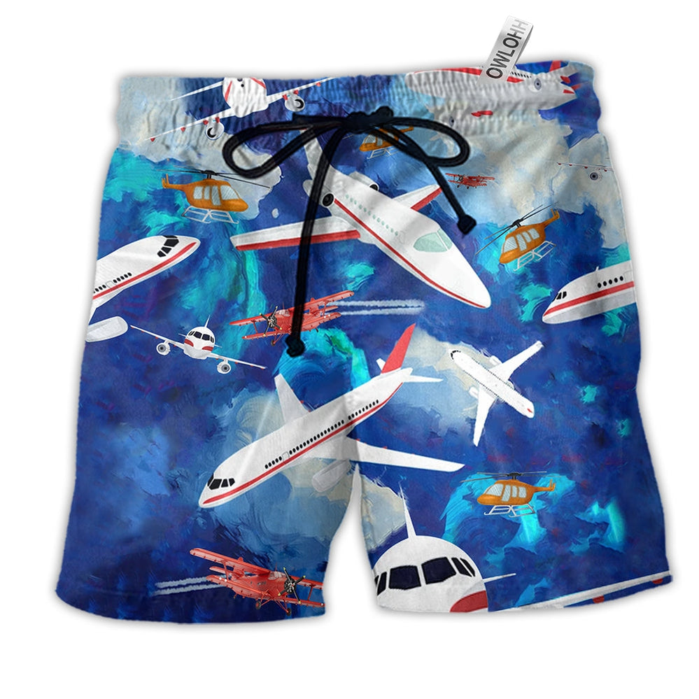 Beach Short / Adults / S Airplane Life Is Simple Eat Sleep Fly - Beach Short Reefox - Owls Matrix LTD