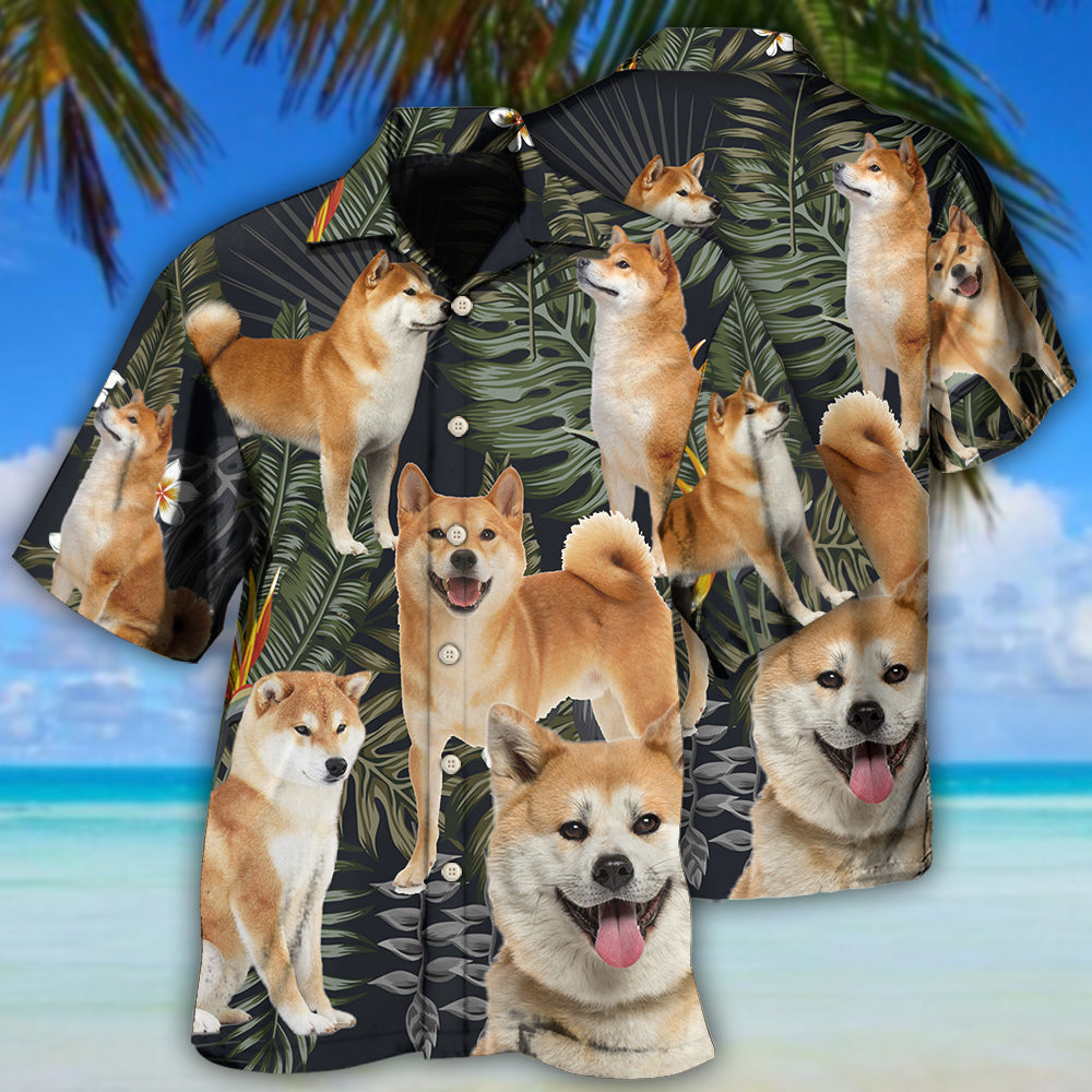 Akita Dog Tropical Leaf Dark Style - Hawaiian Shirt - Reefox