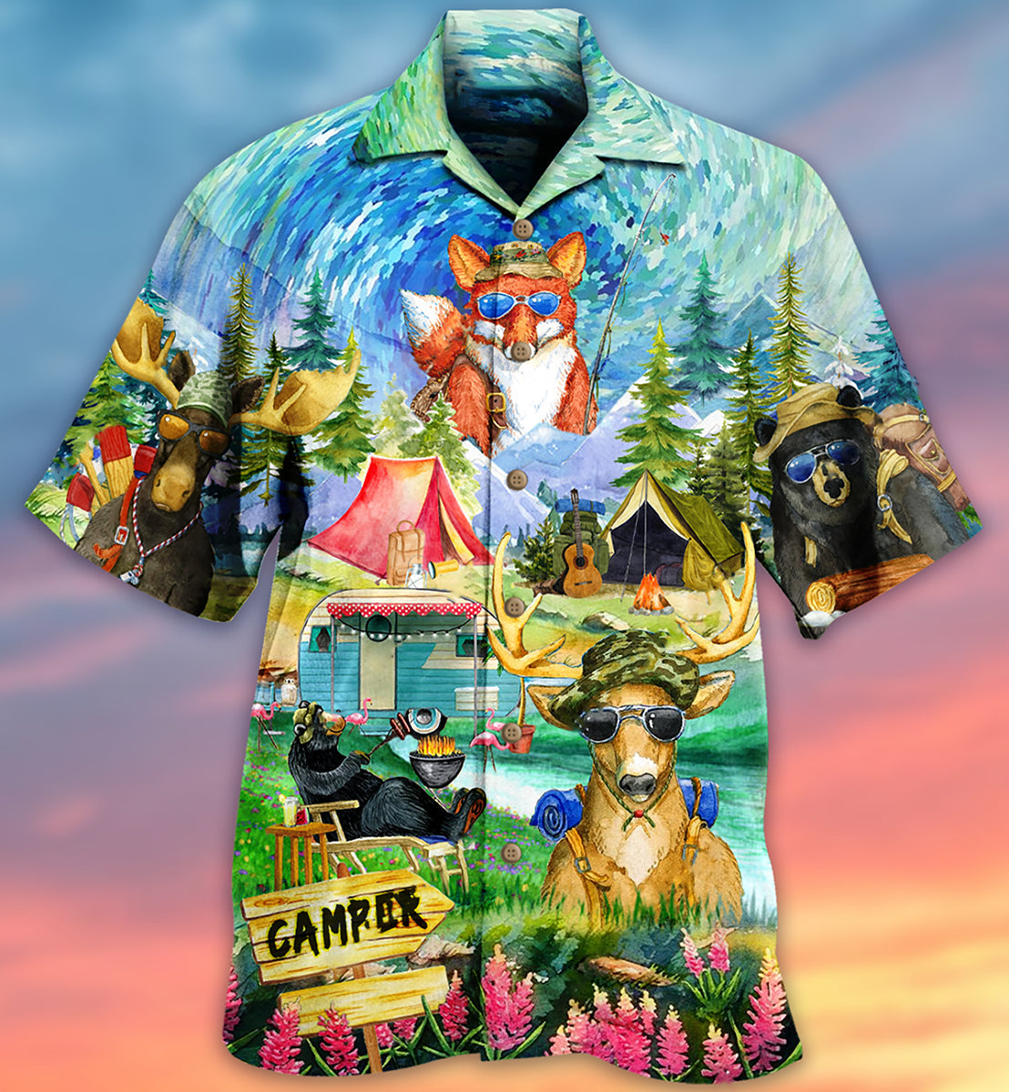 Camping Happy Animals - Hawaiian Shirt - Reefox