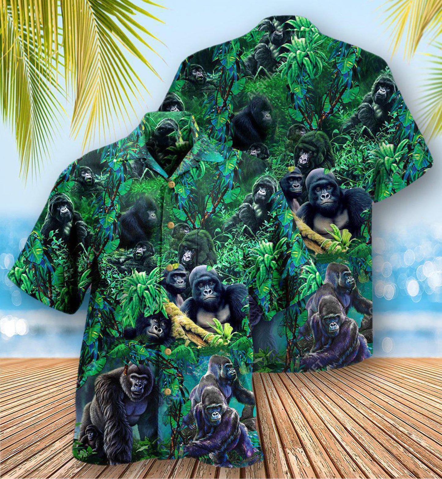 Gorilla Animals Family Of Gorillas In The Jungle Together - Hawaiian Shirt - Reefox