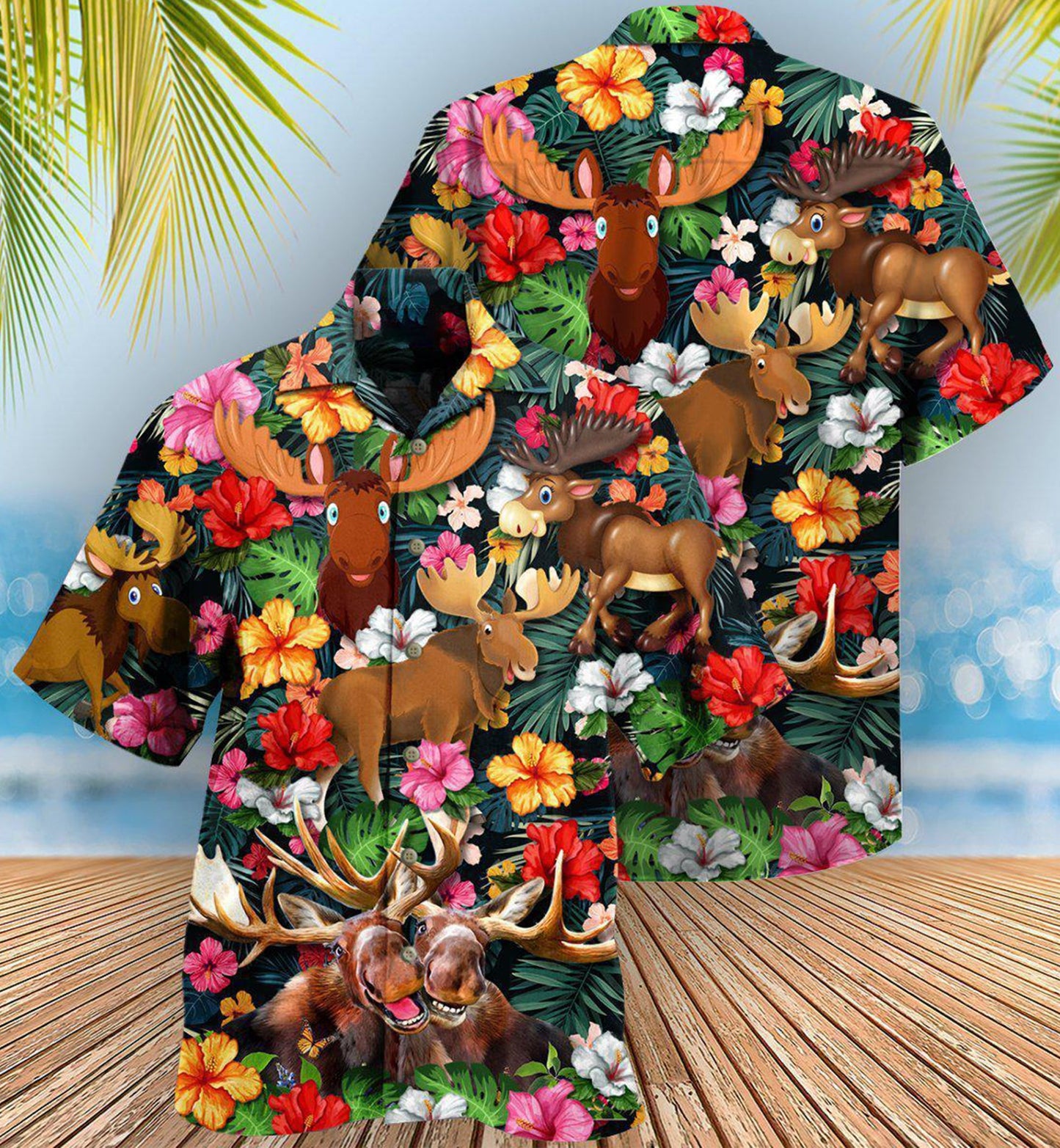 Moose Animals Happy Moose Aloha - Hawaiian Shirt - Reefox