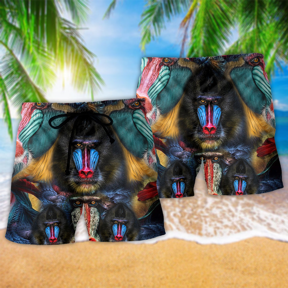 Monkey Mandrill Animal Love Their Forest - Beach Short Reefox - Owls Matrix LTD