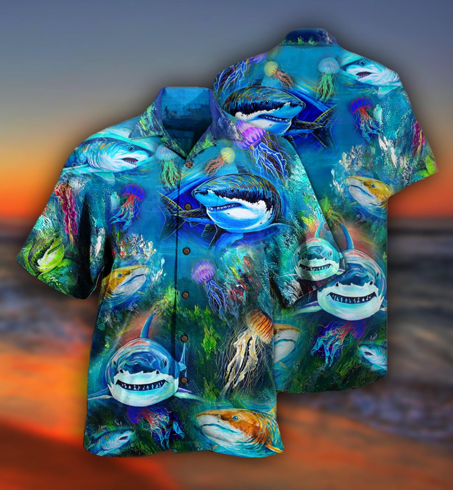 Shark Over Sea Awesome - Hawaiian Shirt - Reefox