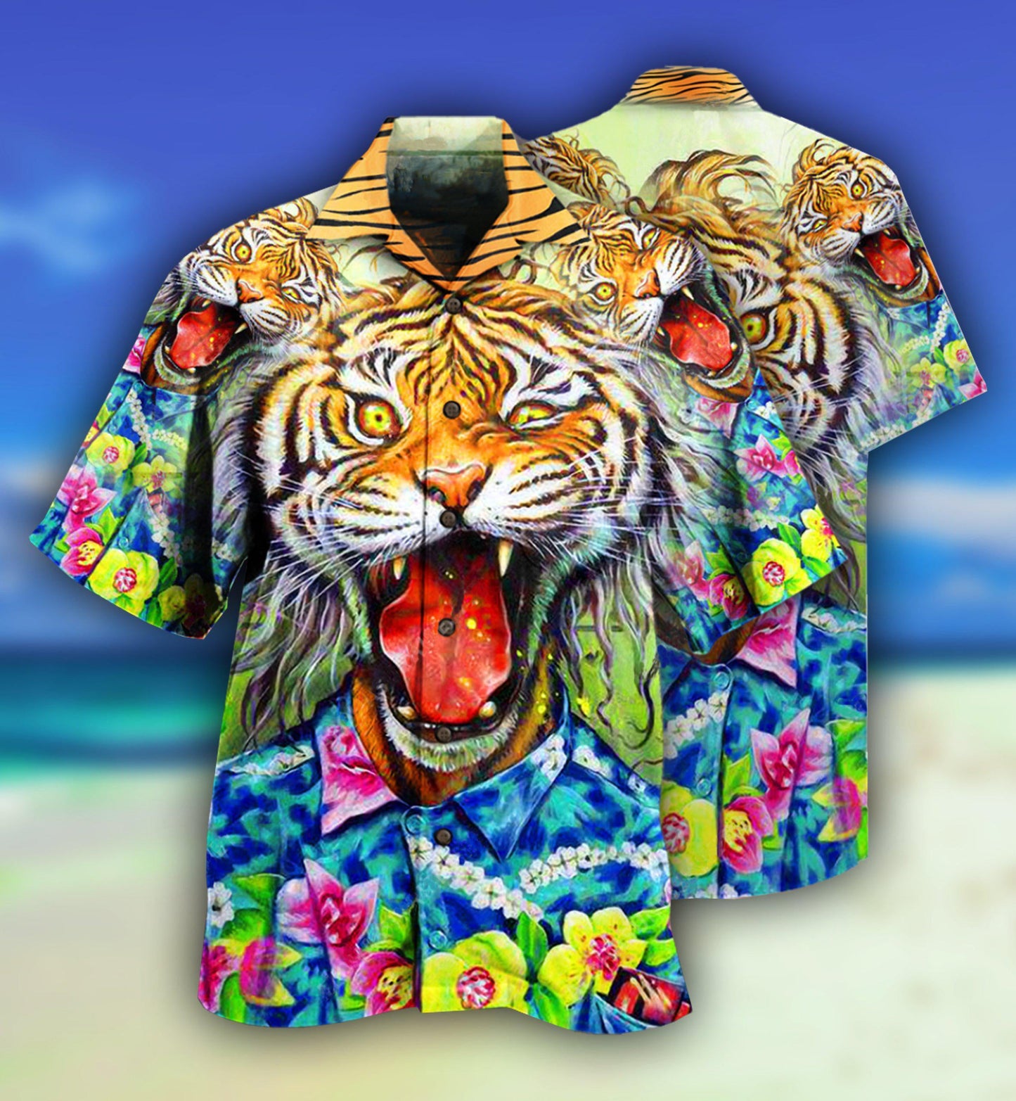 Tiger Awesome With Floral - Hawaiian Shirt - Reefox