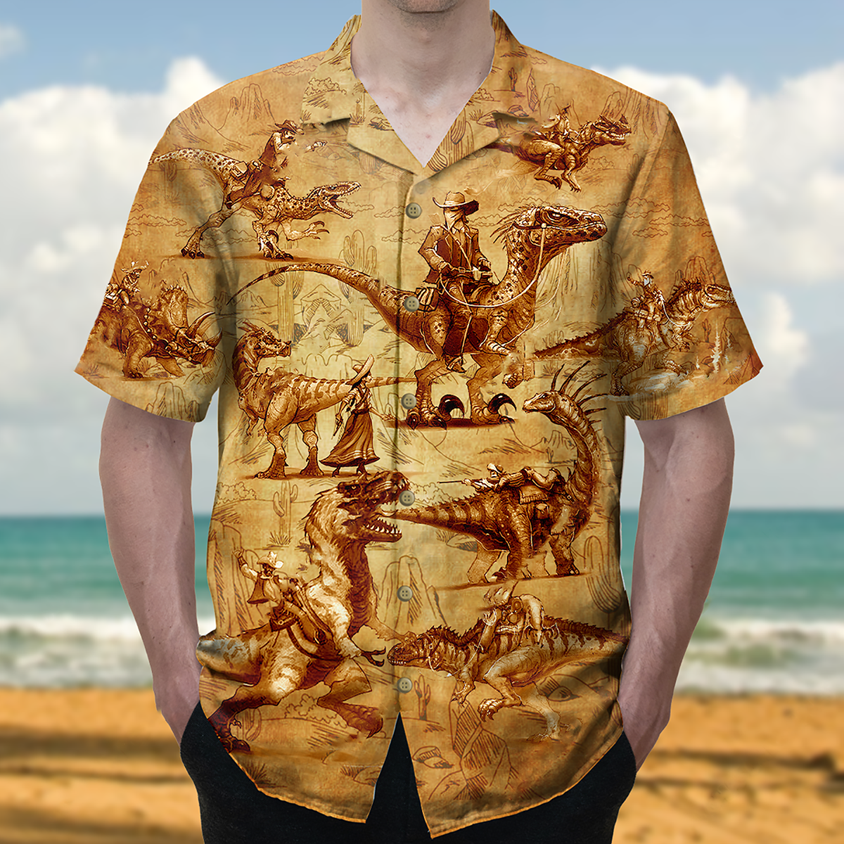 Cowboy Dinosaur Love Life Love Cool - Hawaiian Shirt - Reefox
