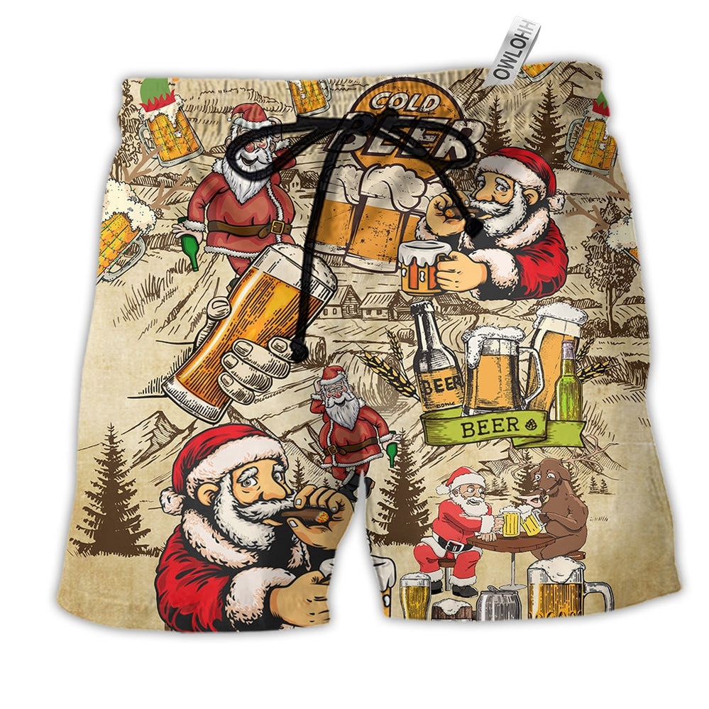 Beach Short / Adults / S Beer Drinking Beer With Santa Claus - Beach Short Reefox - Owls Matrix LTD