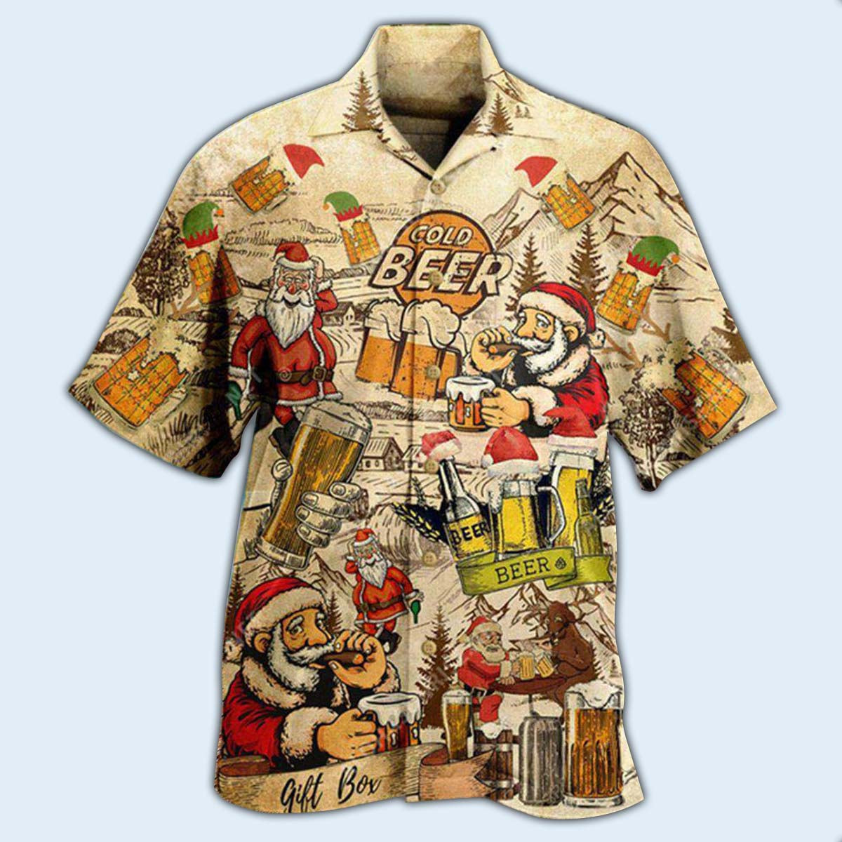 Beer Drinking Beer With Santa Claus - Hawaiian Shirt - Reefox