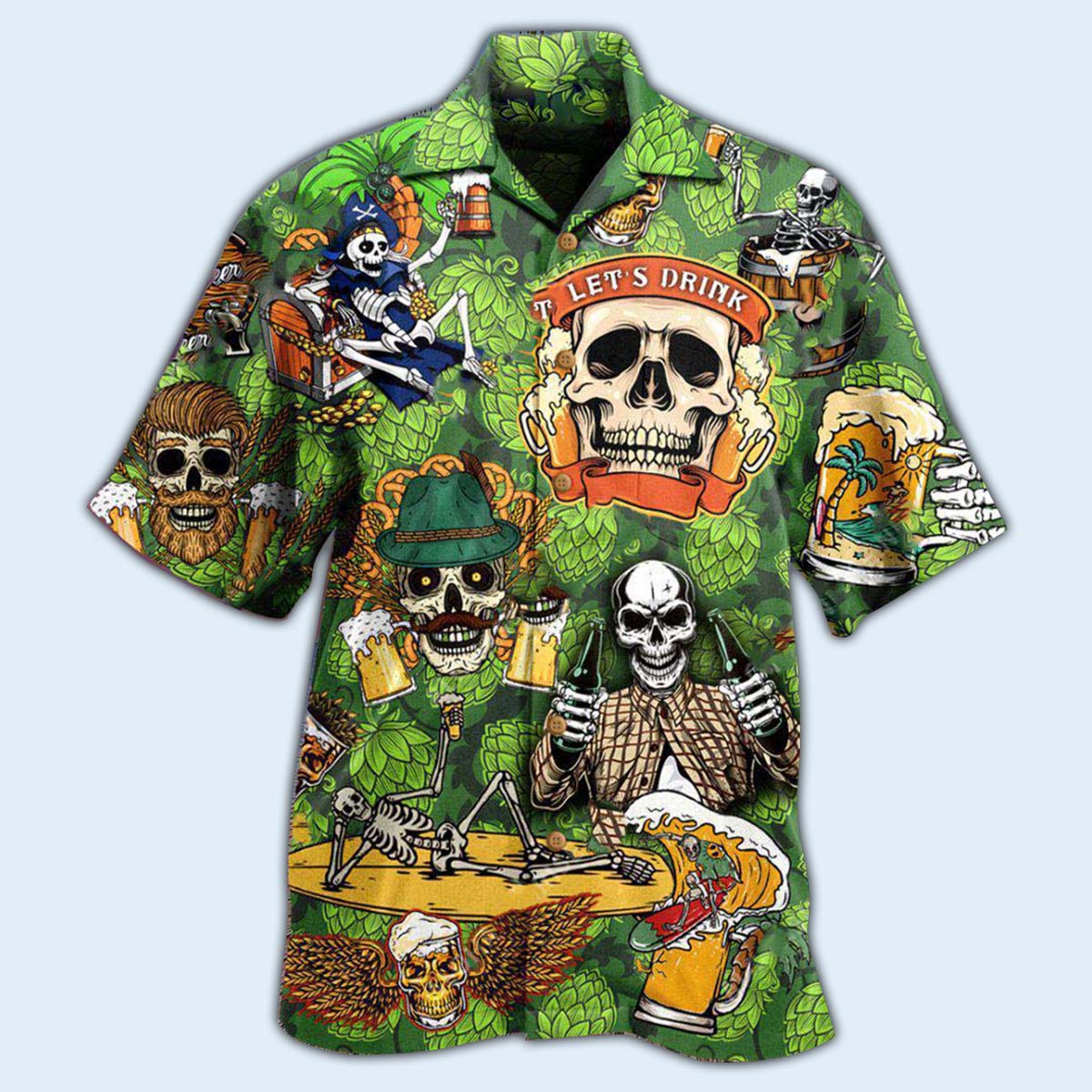 Beer It's Beer Time Skull - Hawaiian Shirt - Reefox