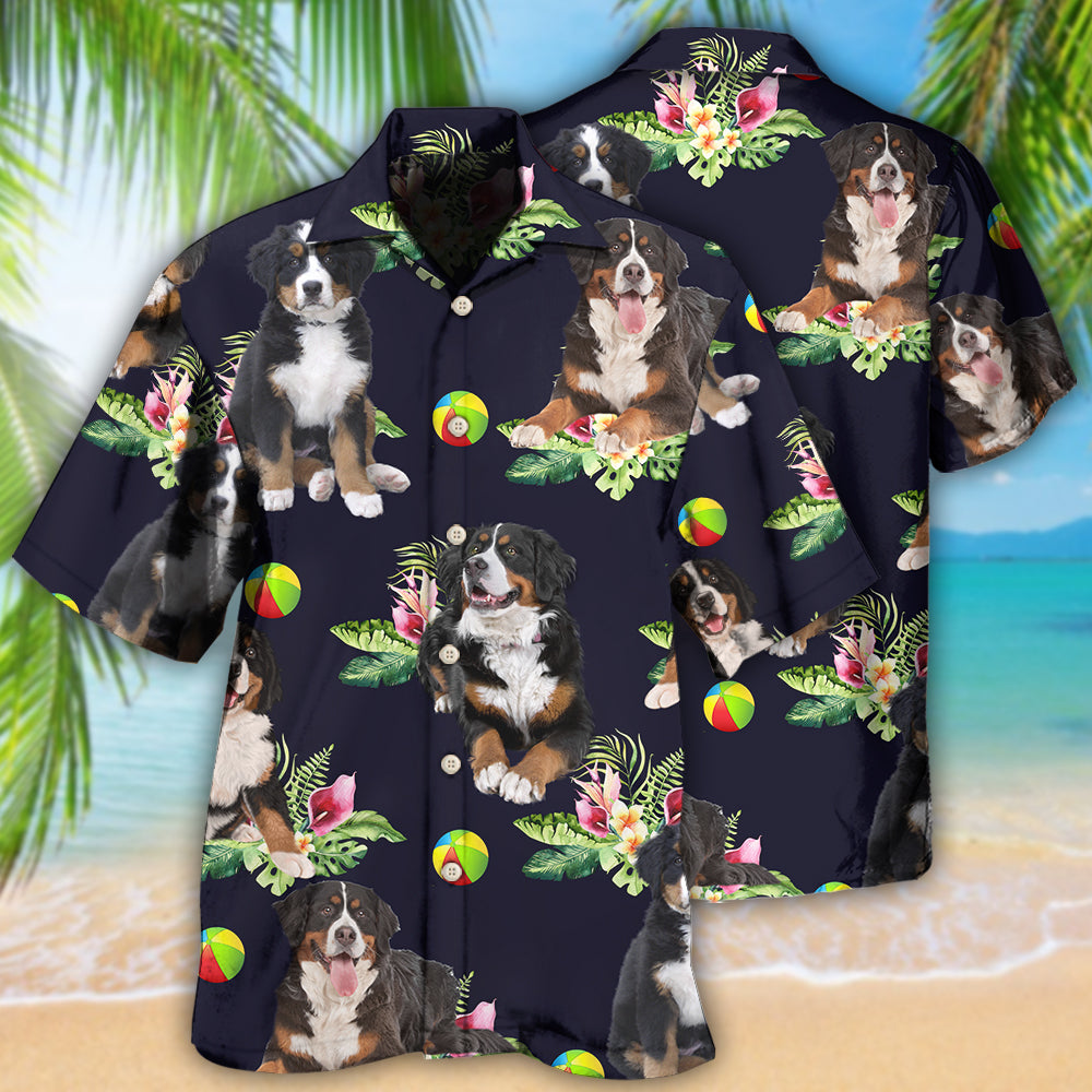 Bernese Mountain Dog Ball Tropical Floral - Hawaiian Shirt - Reefox