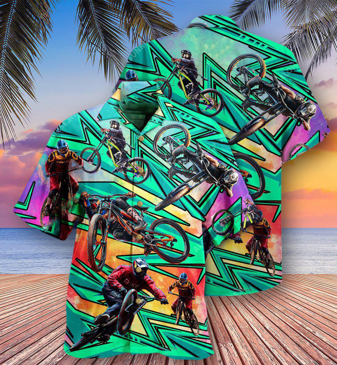 Bike Oh Shift Mountain Biking In Green - Hawaiian Shirt - Reefox