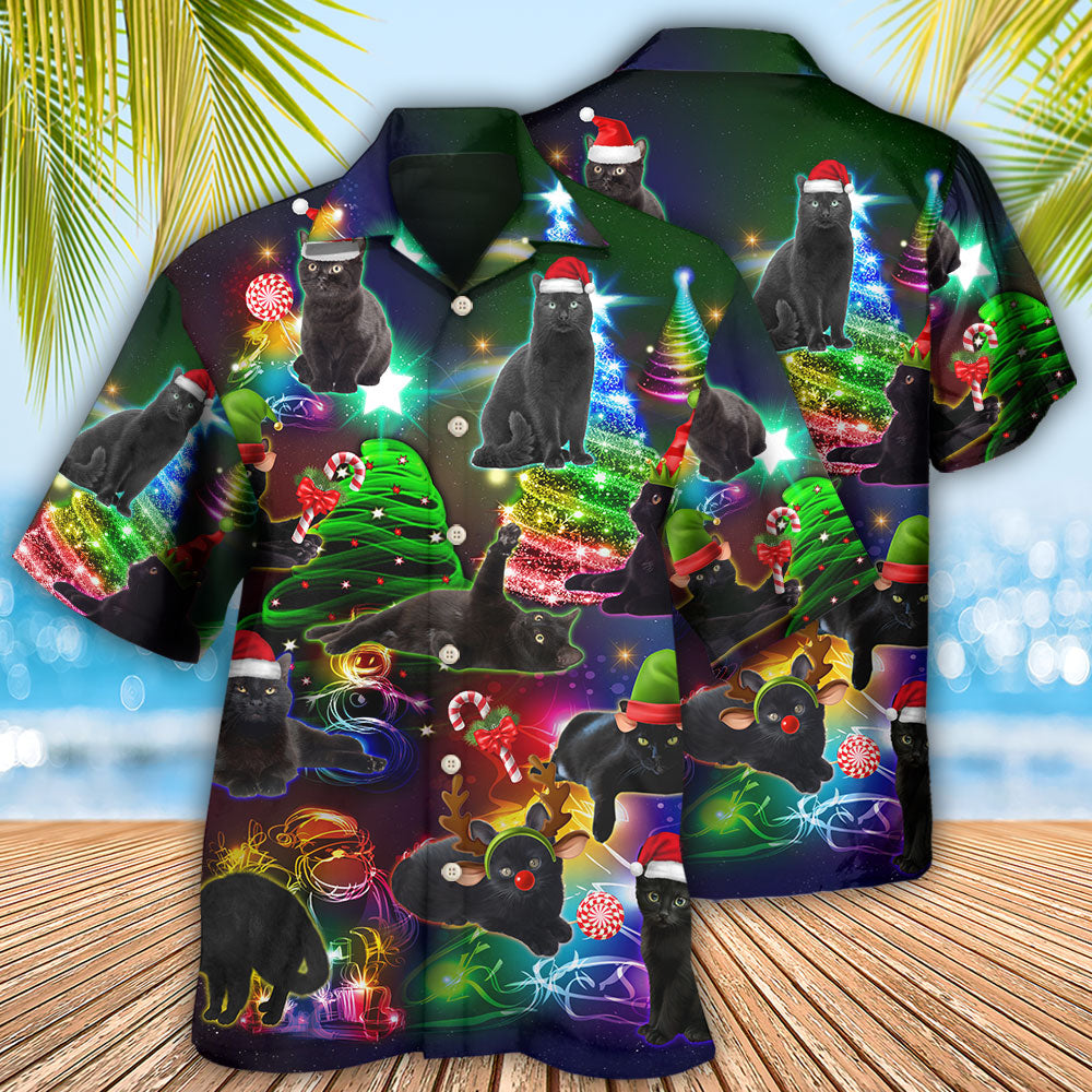 Black Cat Christmas Tree - Hawaiian Shirt - Reefox