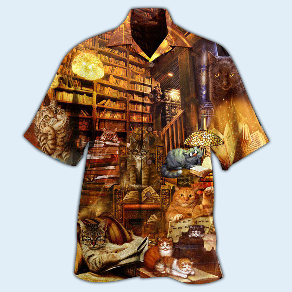 Cat And Book Happiness Is A Good Book - Hawaiian Shirt - Reefox