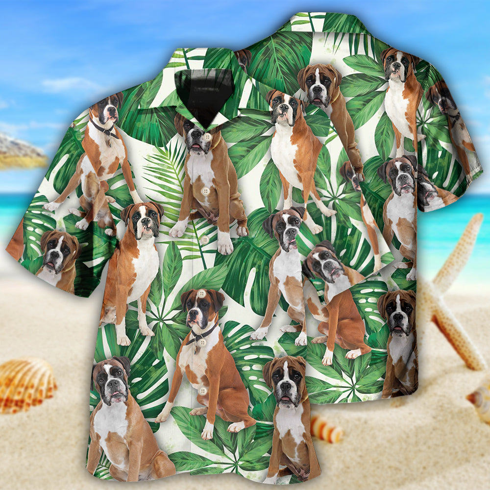 Boxer Dog Tropical Leaf Style - Hawaiian Shirt - Reefox