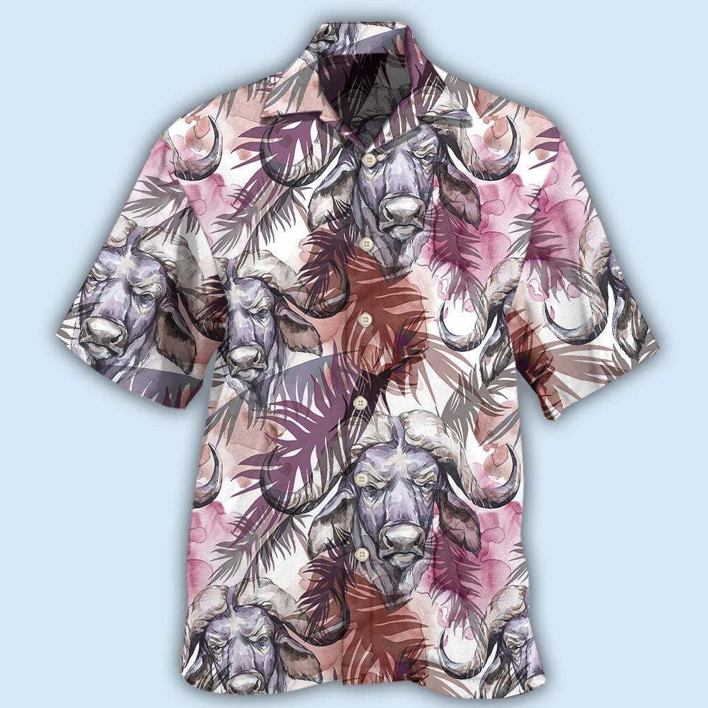 Buffalo Behind Tropical Leaf - Hawaiian Shirt - Reefox