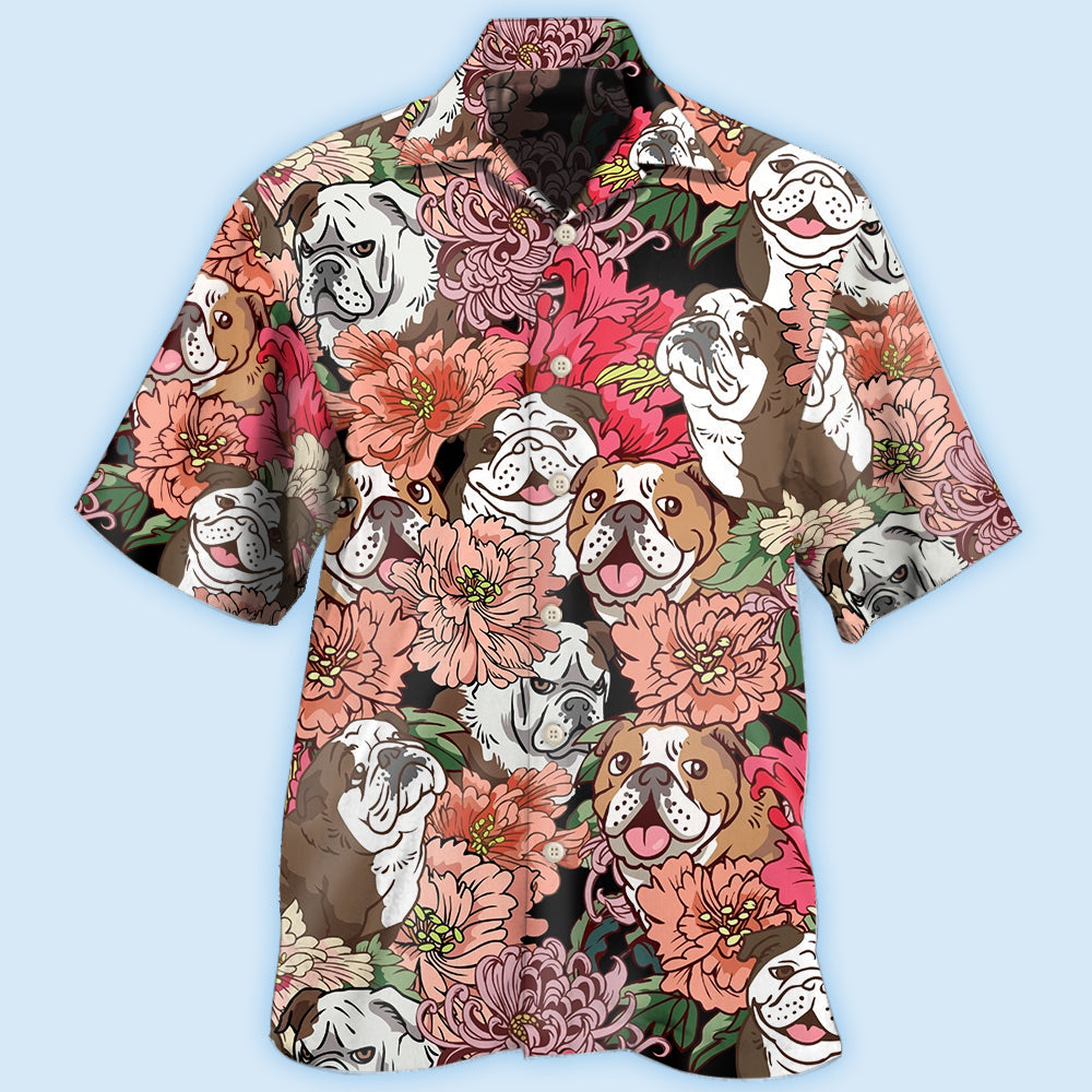 Bulldog And Lovely Flowers - Hawaiian Shirt - Reefox