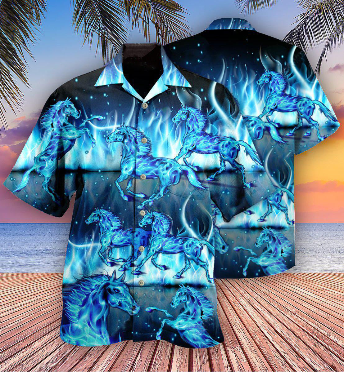 Horse Burning Blue - Hawaiian Shirt - Reefox