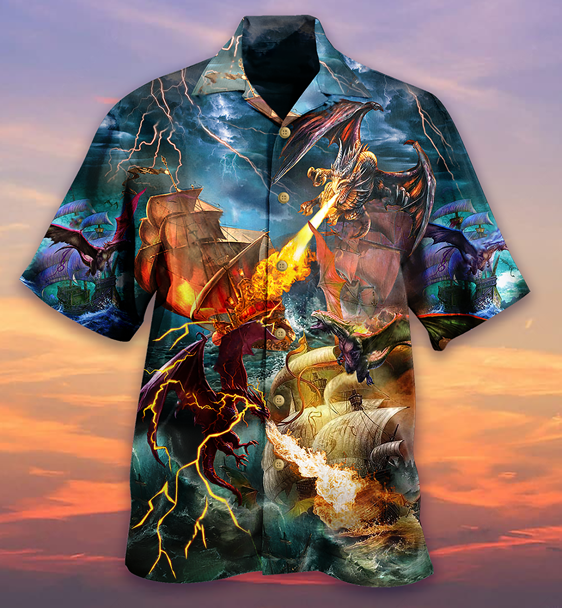 Dragon Fight With The Pirate Ship - Hawaiian Shirt - Reefox