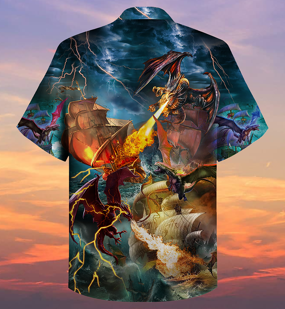 Dragon Fight With The Pirate Ship - Hawaiian Shirt - Reefox