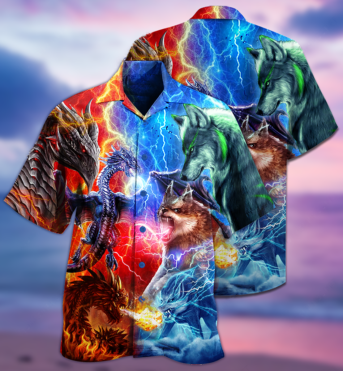 Dragon And Wolf Fighting - Hawaiian Shirt - Reefox