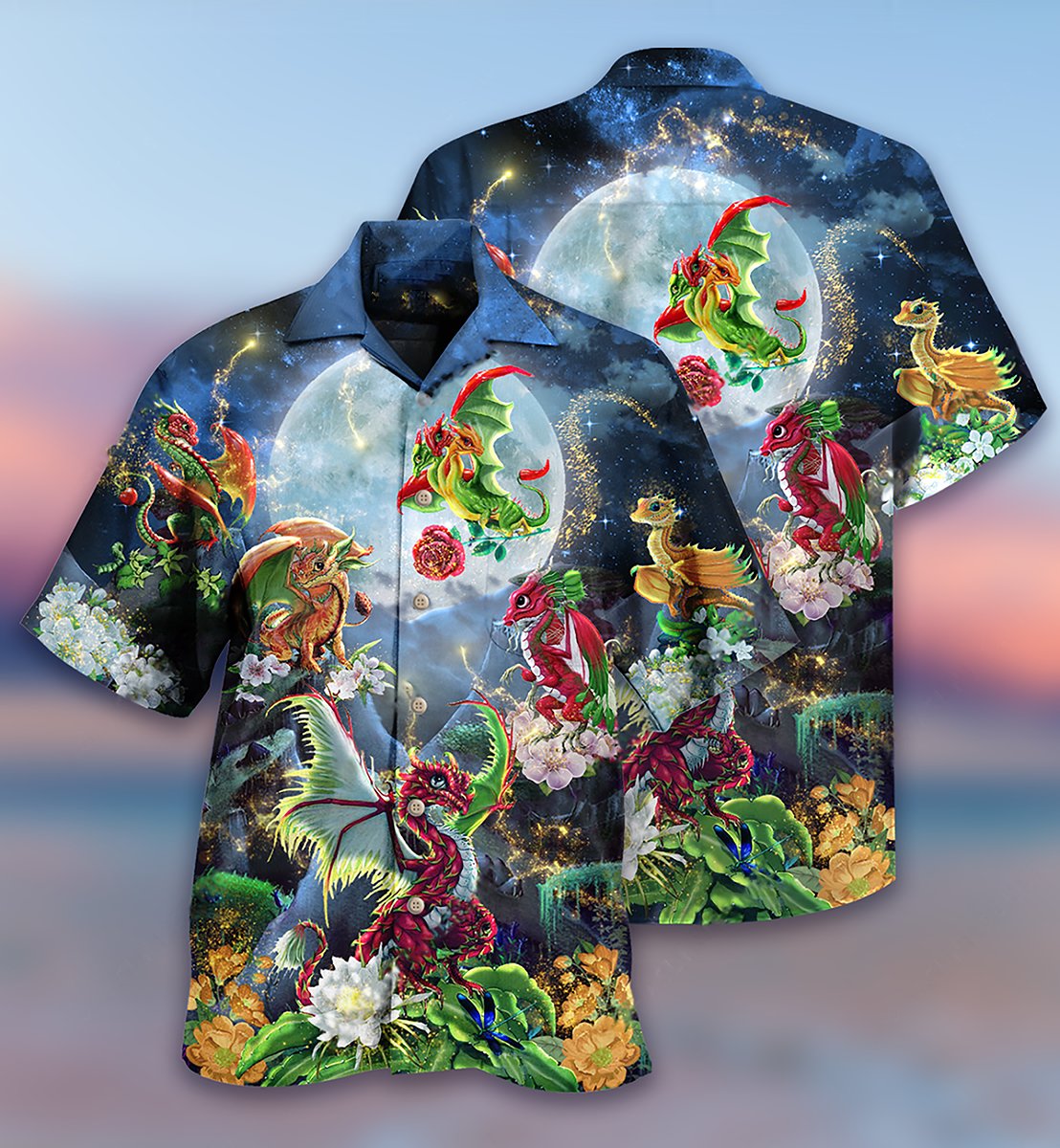 Dragon Flowers Love Life To The Moon - Hawaiian Shirt - Reefox