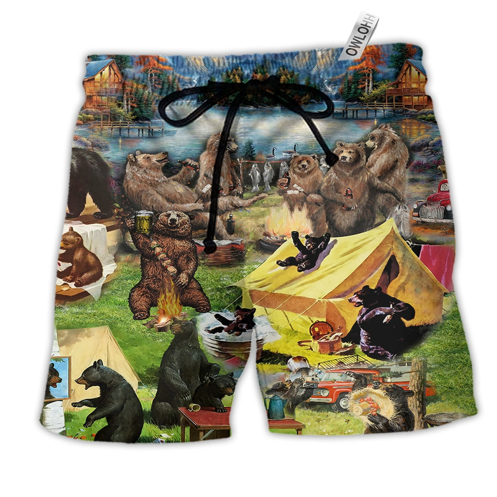 Beach Short / Adults / S Camping Worst Case Scenario Bears Eat You Funny - Beach Short Reefox - Owls Matrix LTD
