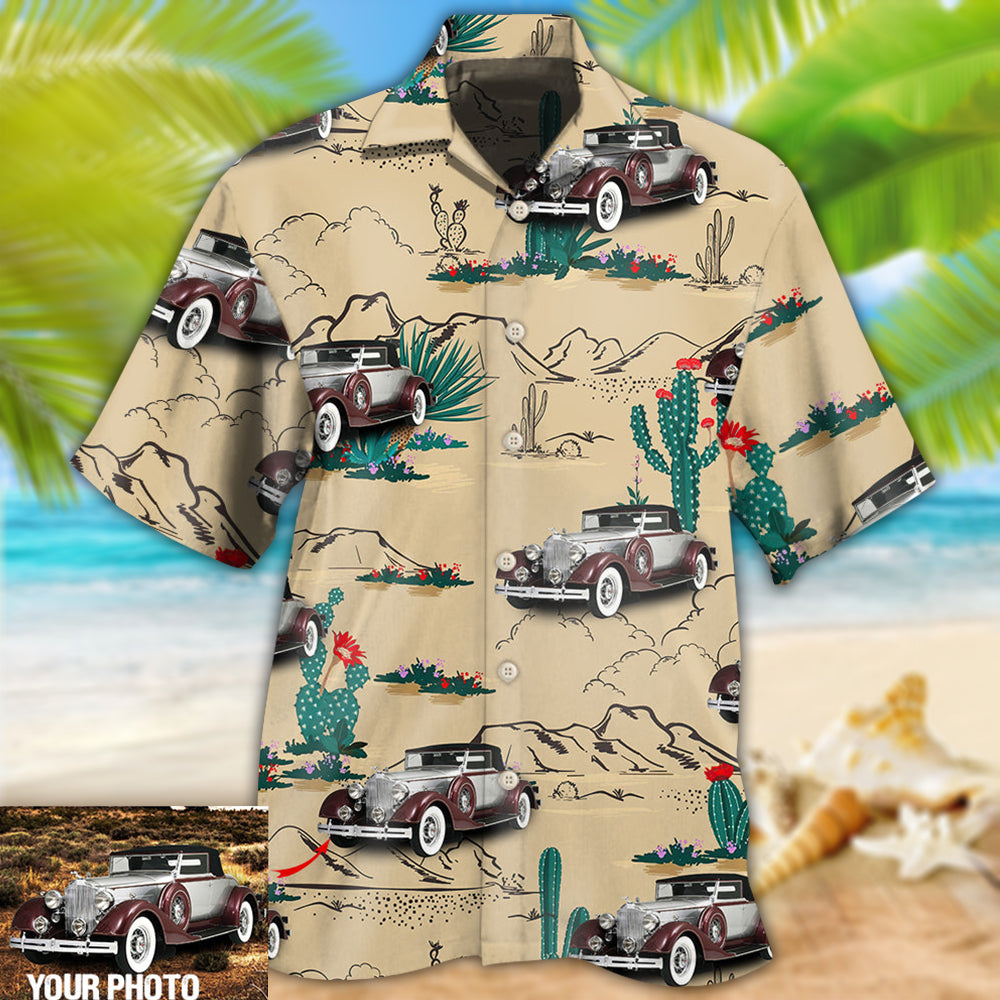 Car On The Desert With Cactus Basic Style Custom Photo - Hawaiian Shirt - Reefox
