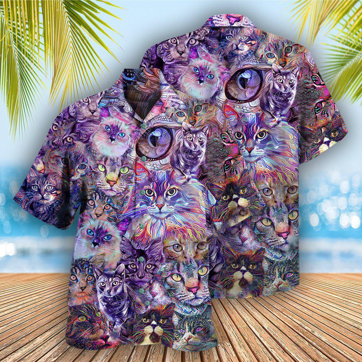 Cat Psychedelic Purple - Hawaiian Shirt - Reefox