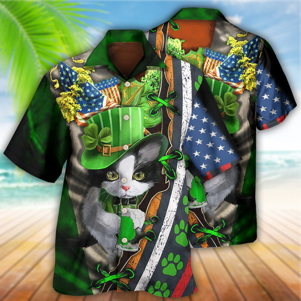 Irish Black Cat It's Not A Party Until An Irish Cat Show Up - Hawaiian Shirt - Reefox