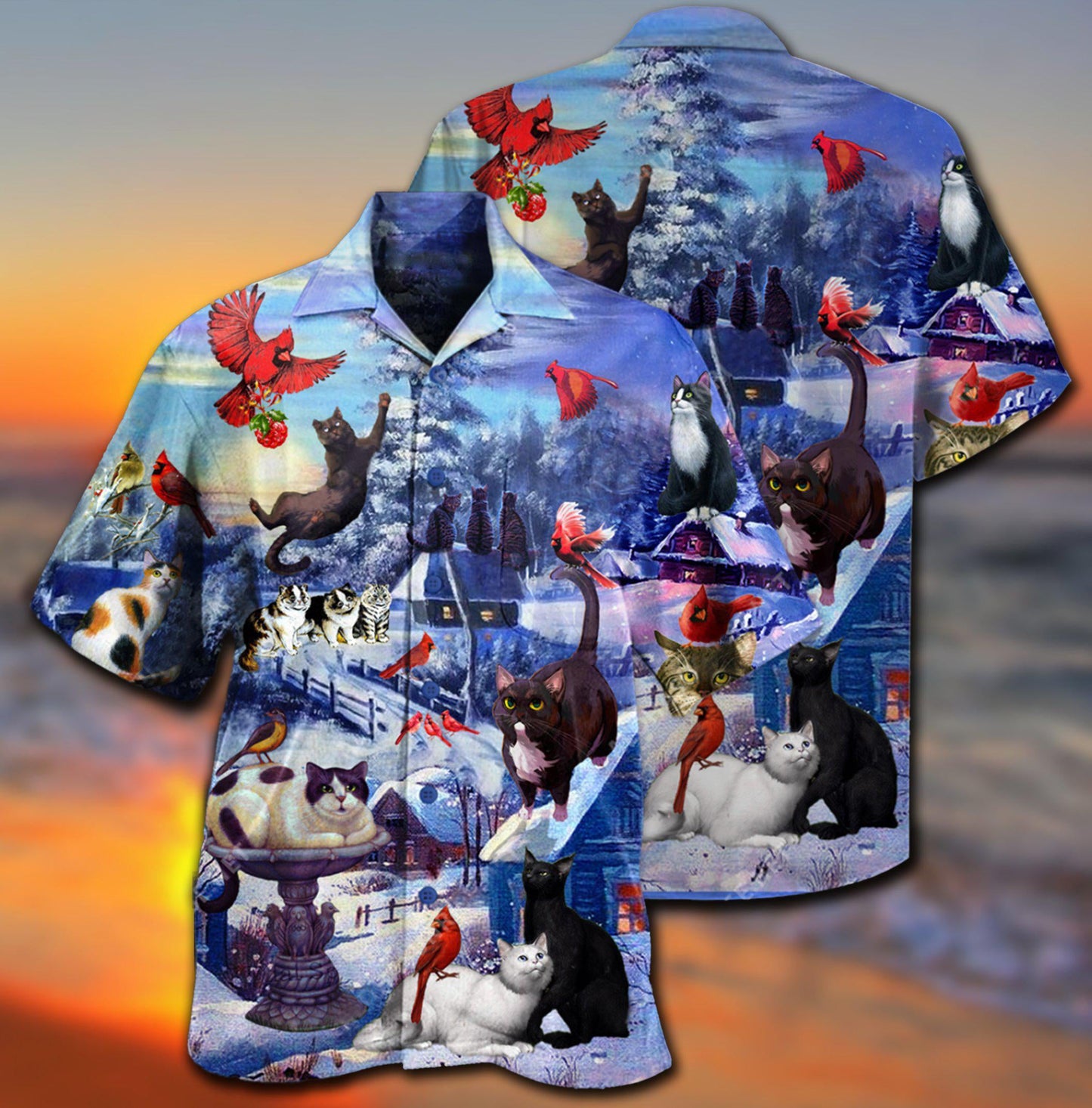 Cat Watching Cardinal Birds - Hawaiian Shirt - Reefox
